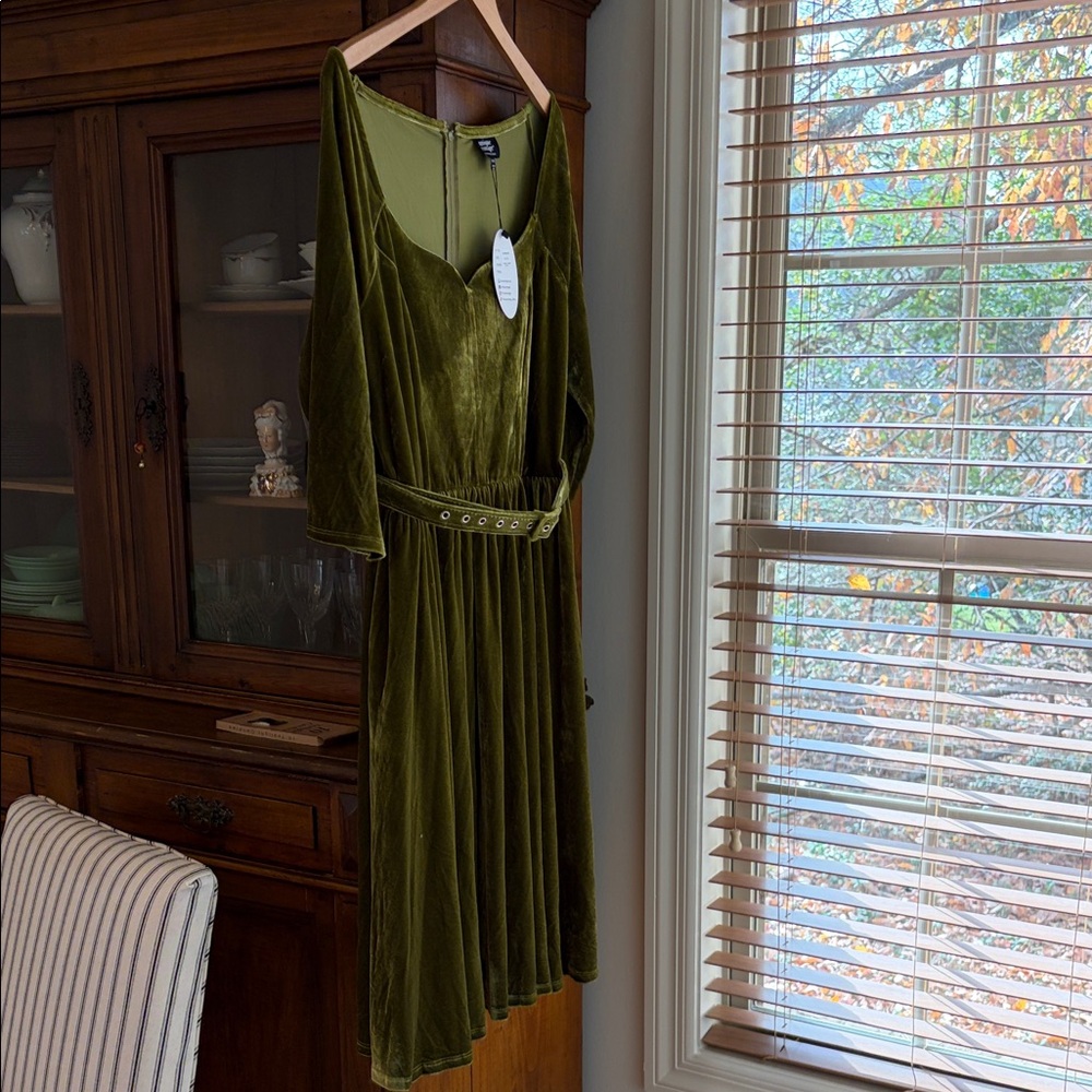 Unique Vintage Olive Long Sleeve Dress